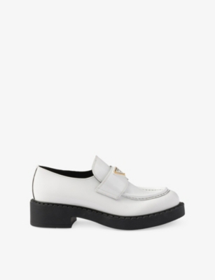 Prada Chocolate Brushed Leather Loafers In White