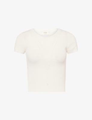 Dissh Womens White Clo Baby Ribbed Stretch-knit T-shirt