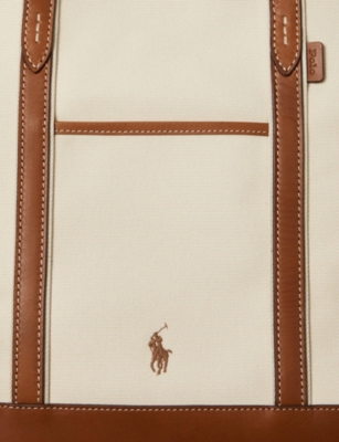 Polo Ralph Lauren Womens Ecru/cuoio Logo-embroidered Cotton-canvas Tote Bag