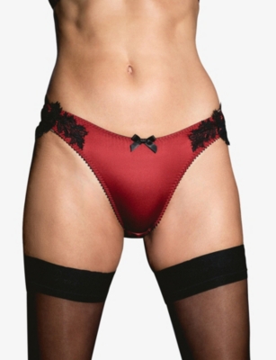 Agent Provocateur Womens Red/black Penelopi Embroidered Silk Briefs Xxl In Red