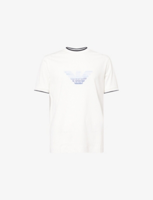 Mens Emporio Armani Eagle-Embroidery Crewneck Woven T-Shirt