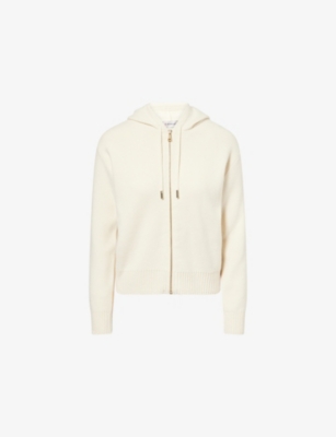 Moncler Womens Natural Hooded Brand-patch Wool And Cashmere Cardigan In Brown