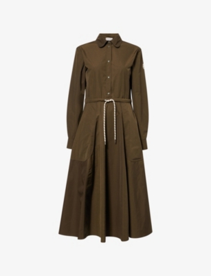 Moncler Womens Olive Poplin Cotton Midi Shirt Dress 8