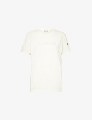 Moncler Womens White Logo-embroidered Round-neck Cotton-jersey T-shirt Xs