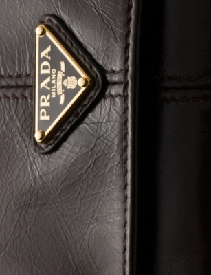 Prada Womens Brown Logo-embellished Leather Wallet In Black