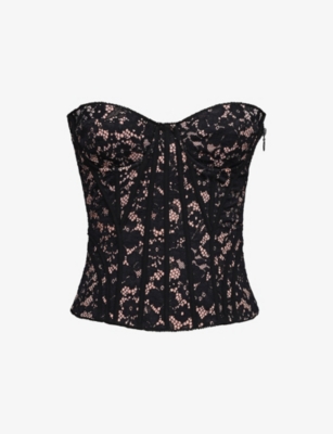 HOUSE OF CB: Solaine Boned Floral-Lace Corset Top