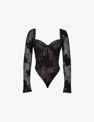 Womens House of CB Aneira Long Sleeve Lace Bodysuit