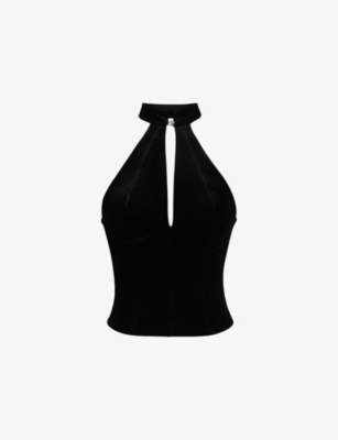 HOUSE OF CB: Zia Halterneck Stretch-Velvet Top