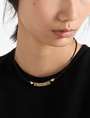 Prada Black Logo Leather Choker In Black