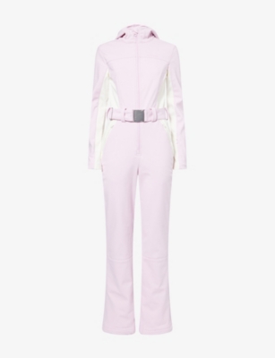 Bo+tee Womens Powder Pink Hooded Fitted Waterproof-shell Ski Suit