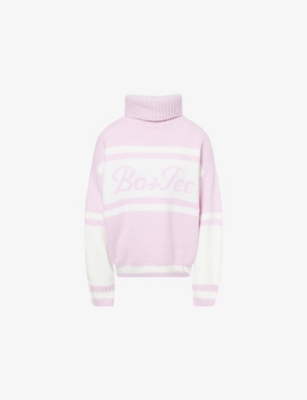 Bo+tee Womens Powder Pink Logo-print Oversized Knitted Jumper