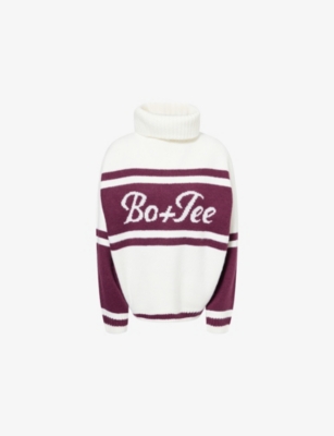 Bo+tee Womens Burgundy Logo-print Oversized Knitted Jumper