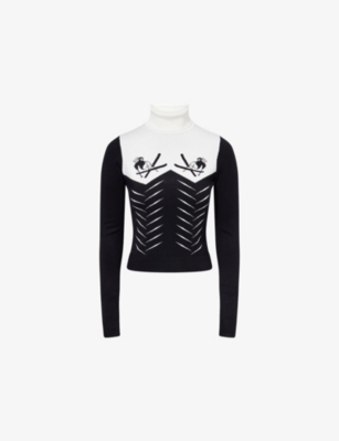 Bo+tee Womens Black Ski-print Turtleneck Knitted Jumper Xs