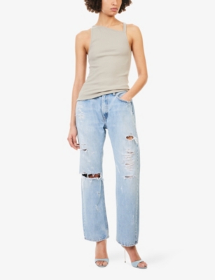 CASEY JEAN BY JEAN VINTAGE: Distress/Bum Rip Straight-Leg Denim Jeans