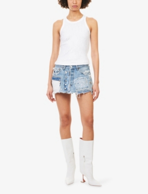CASEY JEAN BY JEAN VINTAGE: Patchwork Low-Waist Mini Denim Skirt