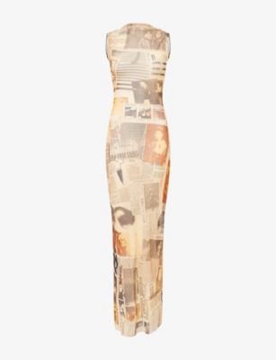 Jean Paul Gaultier Womens Ecru Light Grey Red Sleeveless Printed Woven Maxi Dress In Neutral