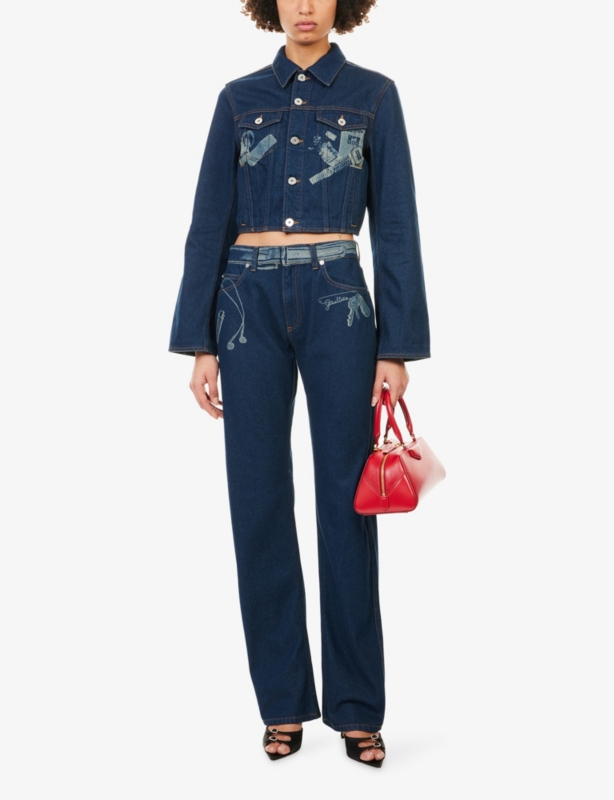 Printed Cropped Denim Jacket