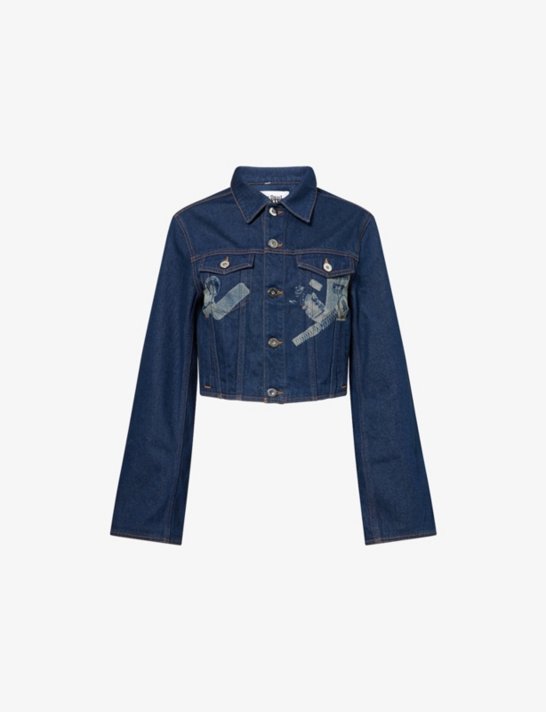 Printed Cropped Denim Jacket