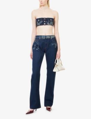 JEAN PAUL GAULTIER: Trompe-Pattern Cropped Denim Top