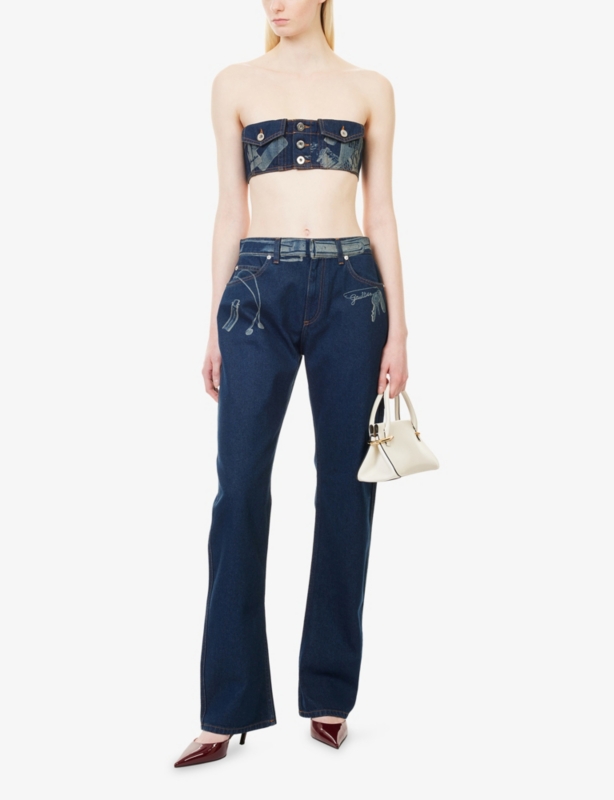 Trompe-Pattern Cropped Denim Top