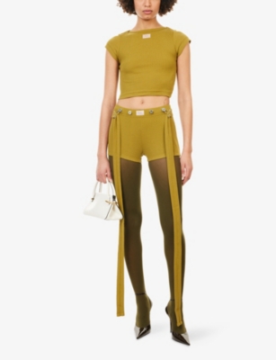 Jean Paul Gaultier Womens Green Ribbed Short-sleeves Cotton-knit T-shirt In Green