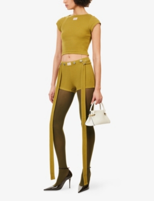 Jean Paul Gaultier Womens Green Straps Ribbed Cotton-knit Shorts In Green