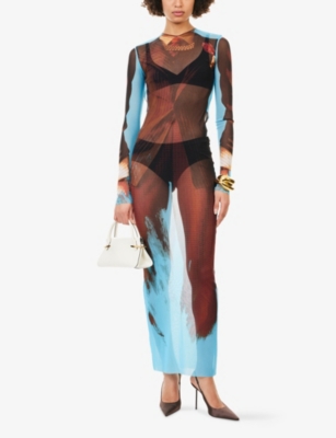 JEAN PAUL GAULTIER: Open-Back Long-Sleeves Woven Midi Dress