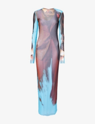 JEAN PAUL GAULTIER: Open-Back Long-Sleeves Woven Midi Dress