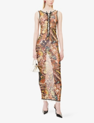 JEAN PAUL GAULTIER: Papillon Sleeveless Mesh Maxi Dress