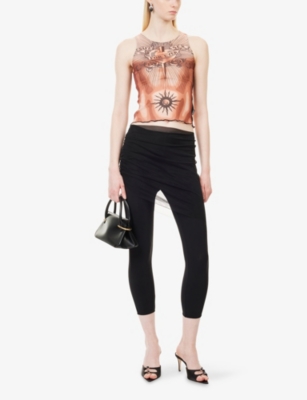 Jean Paul Gaultier Womens  Tattoo-pattern Semi-sheer Mesh Top In Brown