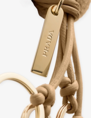 Prada Womens Brown Soft-touch Leather And Shearling Keychain Charm In Brown