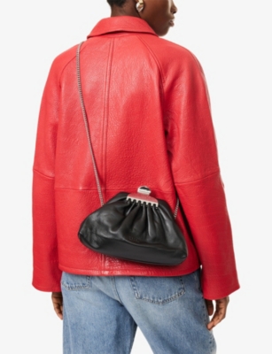 Marc Jacobs Claw Clip Small Black Clutch With Chain Strap And Clasp Detail In Leather Woman