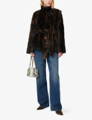 Nour Hammour Womens  Isadora Long Shearling Coat In Brown