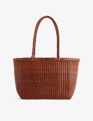 Dragon Diffusion Womens  B Weave Small Leather Tote Bag In Brown