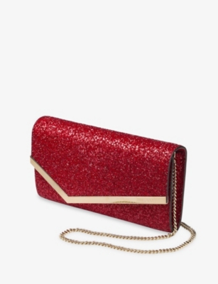 Jimmy Choo Womens Ruby Red Emmie Glitter Woven Clutch Bag In Red