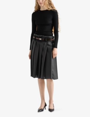 Prada Textured Wool Crewneck Sweater With Long Sleeves In Black