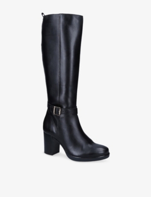 Carvela Womens  Silver 2 Wide-fit Leather Heeled Knee-high Boots In Black