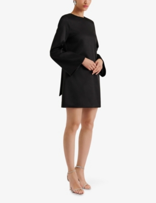 MALINA: Elna Bow-Embroidered Satin Mini Dress