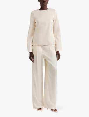 MALINA: Elna Bow-Embroidered Satin Top