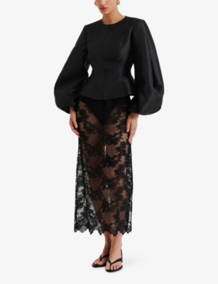 MALINA: Vendela Balloon-Sleeve Satin Blouse