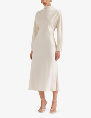 MALINA: Zora Long-Sleeve Satin Midi Dress