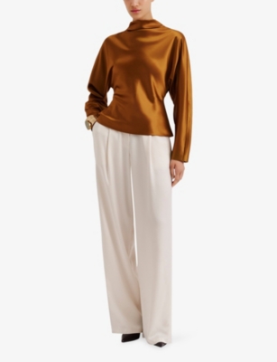 MALINA: Zora Barrel-Sleeve Satin Blouse