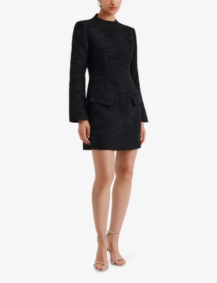 MALINA: Leanna High-Neck Boucle Mini Dress