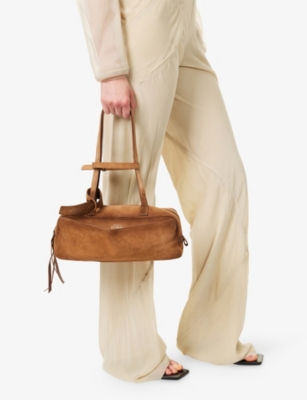 Balenciaga Carrie Small Suede Rectangular Shoulder Bag In Brown