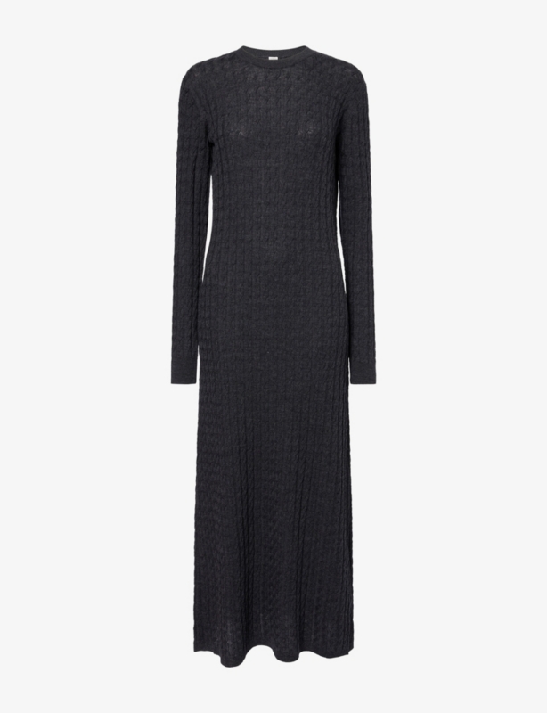Cable-Knit Round-Neck Wool Maxi Dress