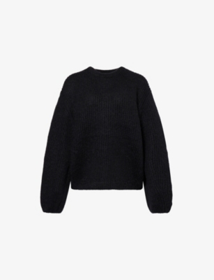Totême Womens Black Ribbed Round-neck Wool-blend Jumper