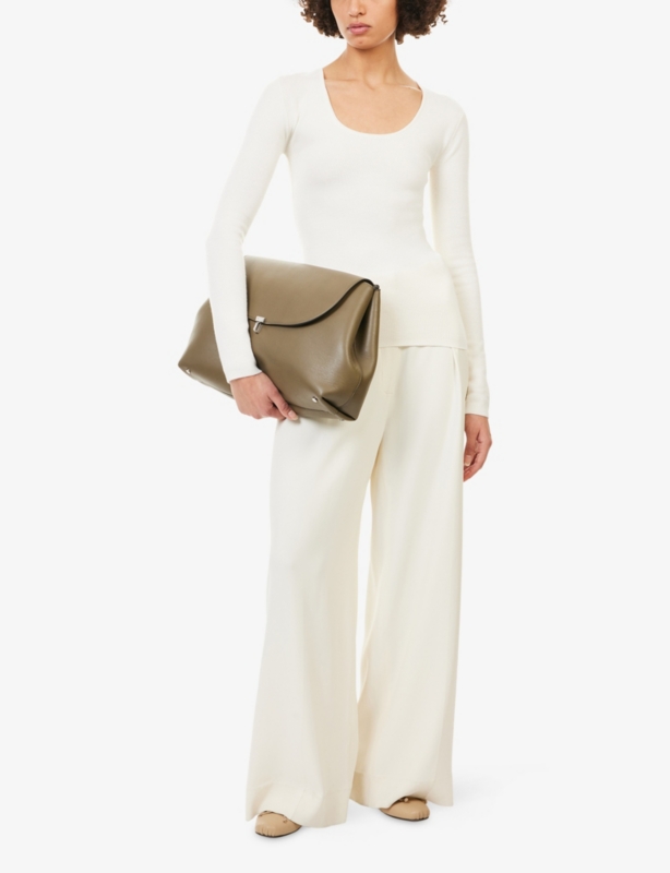 Ribbed Scoop-Neck Stretch-Wool Blend Top