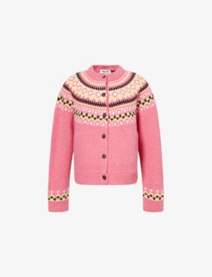 Miu Miu Womens Rosa Fair-isle Knit Wool Cardigan In Pink