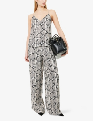 Anine Bing Womens Ellen Python-print Woven Top In White