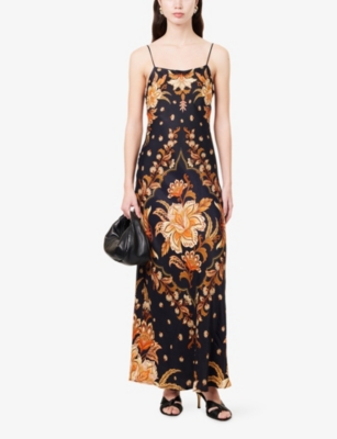 FARM RIO: Majestic Garden Printed Satin Maxi Dress
